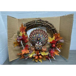 13"Dia Fall Autumn Harvest Thanksgiving Fiber Optic Door Wall Hanging Wreath